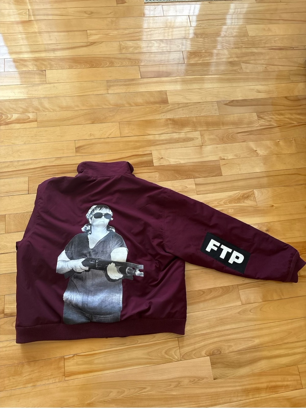 FTP Burgundy Bomber Jacket with Graphic Back
